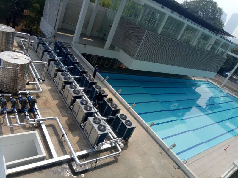 恒温泳池用纽恩泰空气能泳池热泵供热水，成本低、安全性高