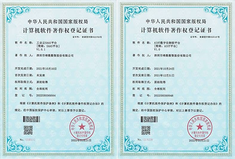 祝贺榕数数智荣获两项《计算机软件著作权登记证书》
