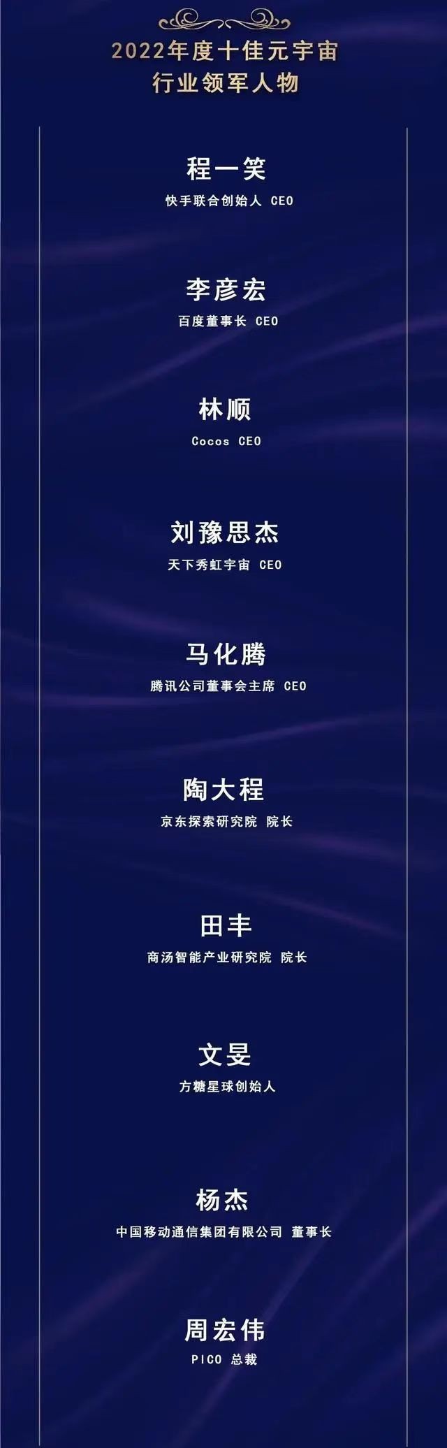 中国移动杨杰获2022年度十佳元宇宙行业领军人物奖